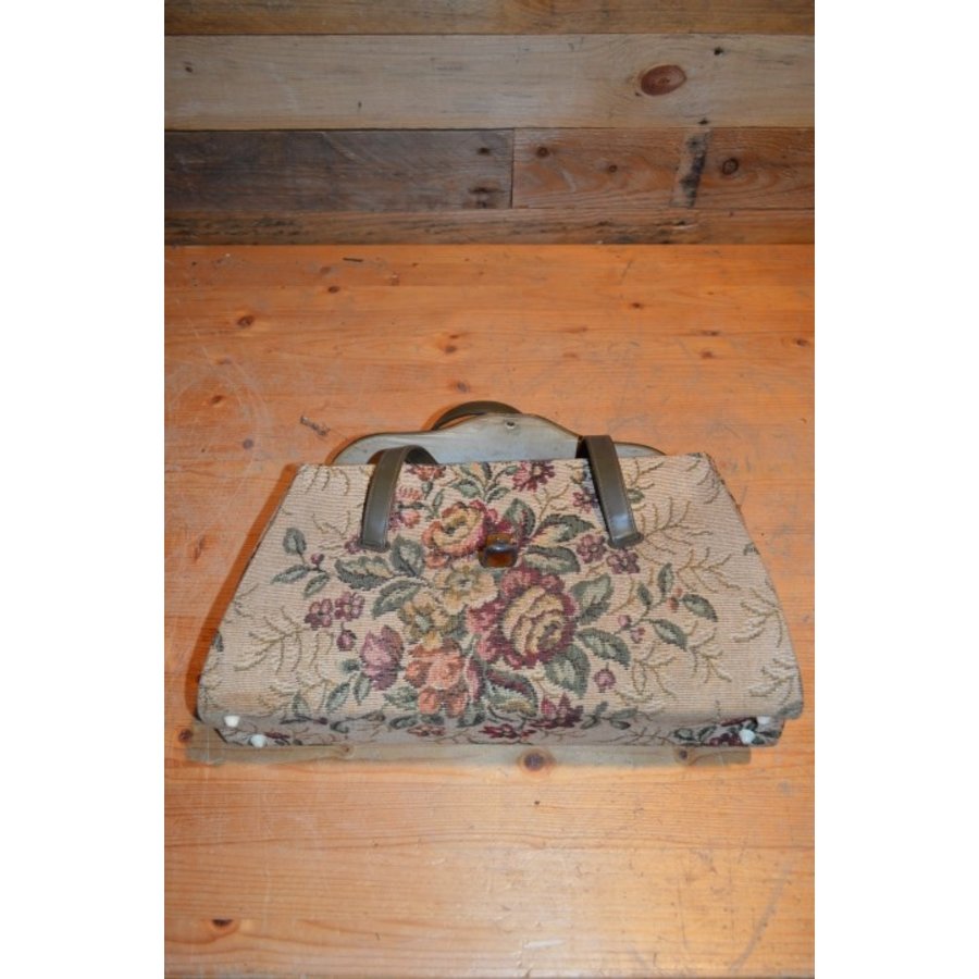 Vintage gobelin handtas met leren klep-9