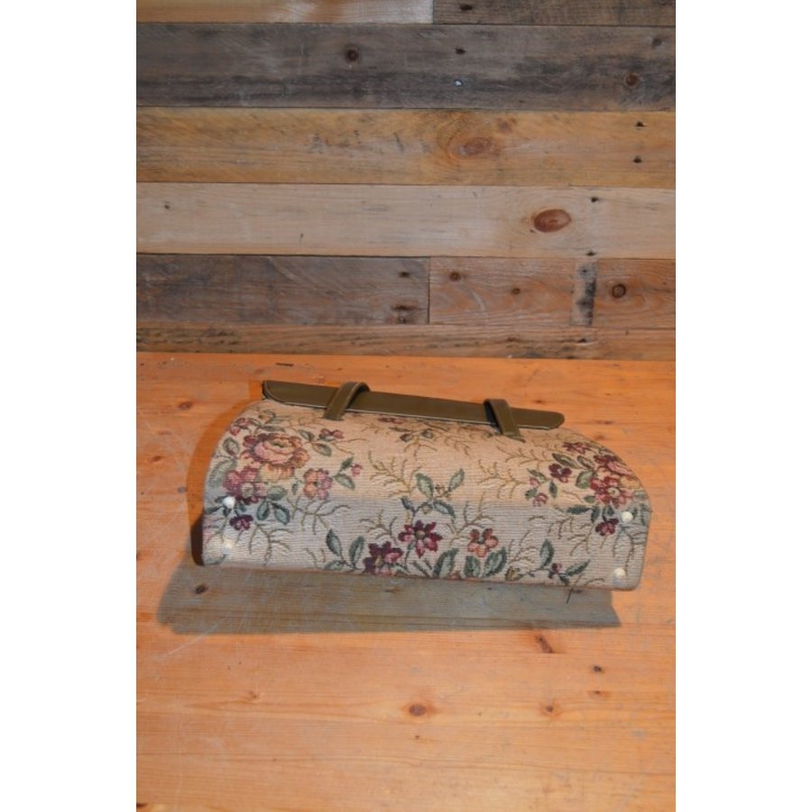 Vintage gobelin handtas met leren klep-10