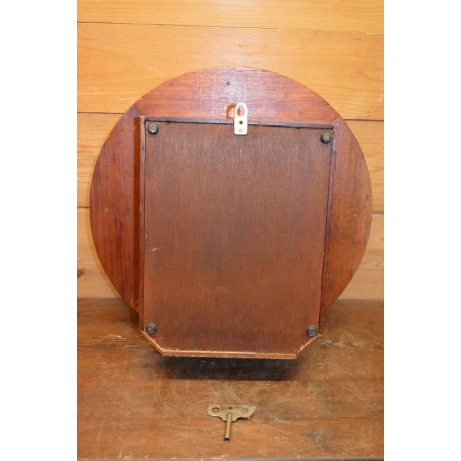 Vintage ronde hangklok met massief houten lijst-3