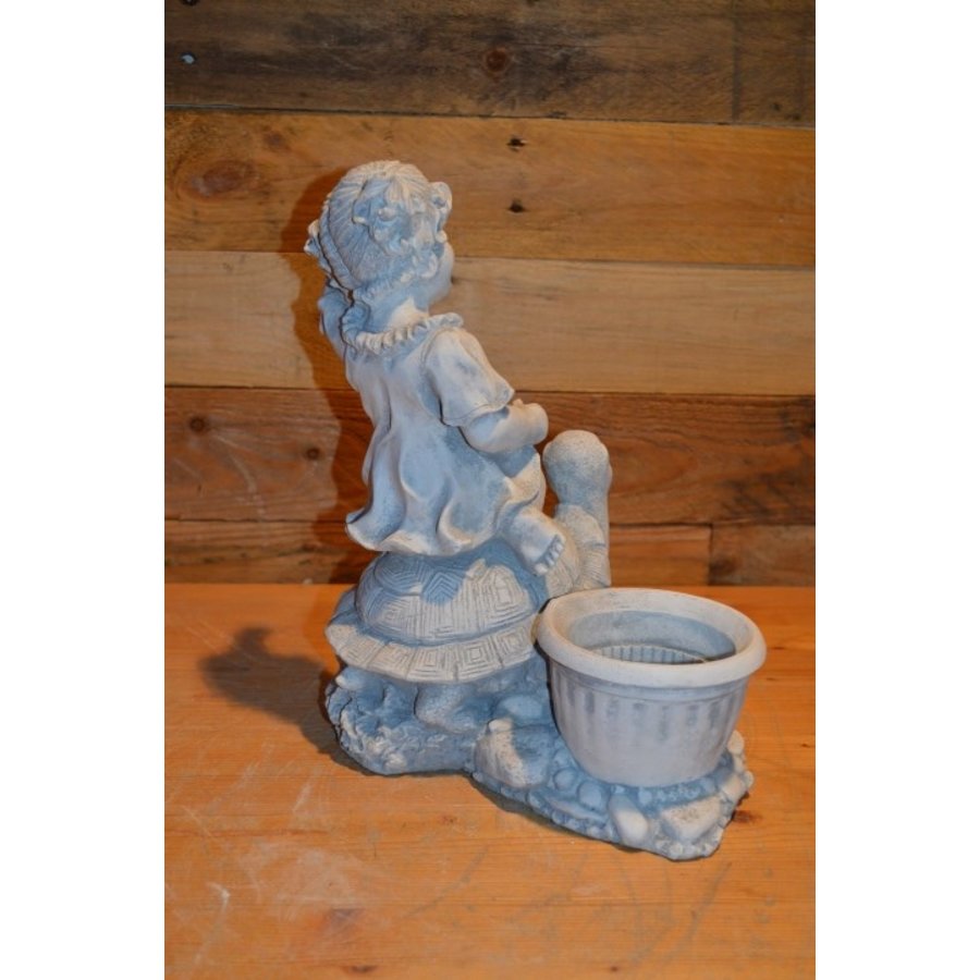 Leuke bloembak van een meisje dat op een schildpad zit-3