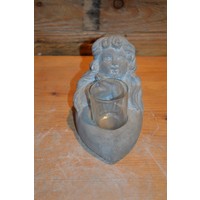 thumb-Betonnen beeldje van meisje met glaasje voor waxinelichtje-1