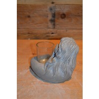 thumb-Betonnen beeldje van meisje met glaasje voor waxinelichtje-3