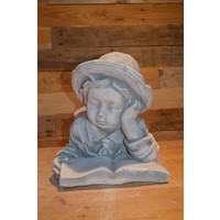 thumb-Betonnen kinderbeeld van lezende jongen – levensecht tuinbeeld-3