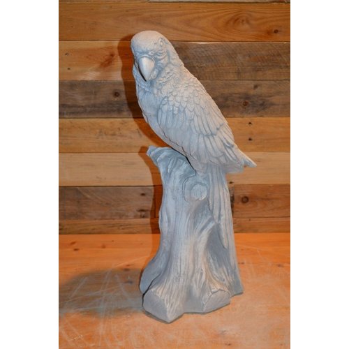 Betonnen beeld Papegaai op boomstronk 