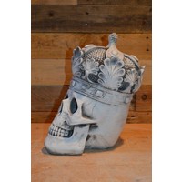 thumb-Betonnen schedel met koninklijke kroon en sierlijke bladeren-2