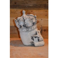 thumb-Betonnen schedel met koninklijke kroon en sierlijke bladeren-4