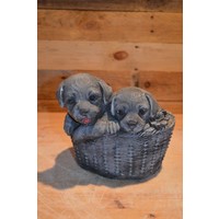 thumb-Gietsteen beeld puppy’s in plantenbakje met appel-1