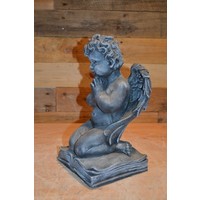 thumb-Betonnen beeld van een engel met gevouwen handen op een bijbel-2