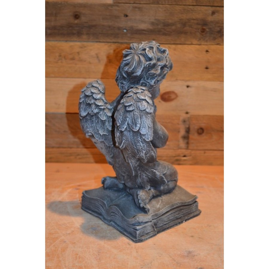 Betonnen beeld van een engel met gevouwen handen op een bijbel-4