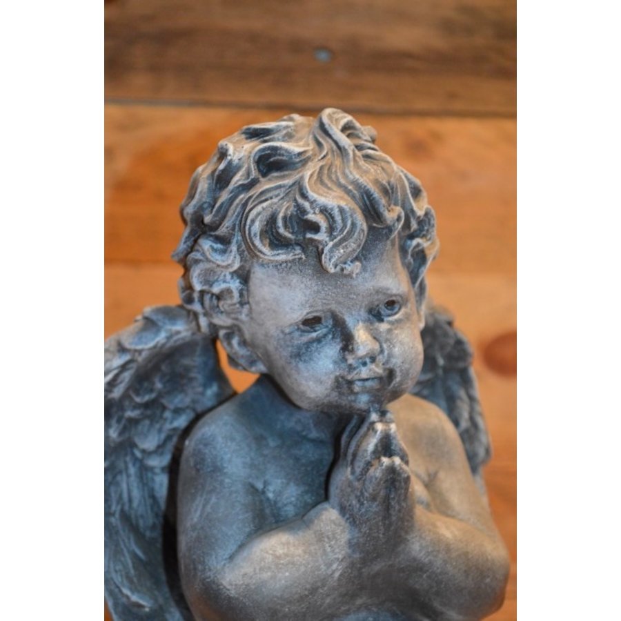 Betonnen beeld van een engel met gevouwen handen op een bijbel-5