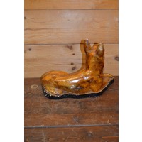 thumb-Vintage liggende herdershond van geglazuurd gips-4