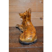 thumb-Vintage liggende herdershond van geglazuurd gips-5