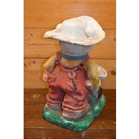 thumb-Vintage polyester tuinbeeld van een beer met kruiwagen als plantenbak-5