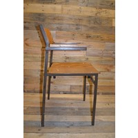 thumb-Retro armstoel met metalen frame en houten zitting-2