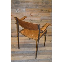 thumb-Retro armstoel met metalen frame en houten zitting-3