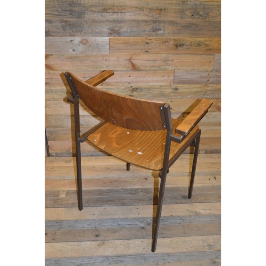 Retro armstoel met metalen frame en houten zitting-3
