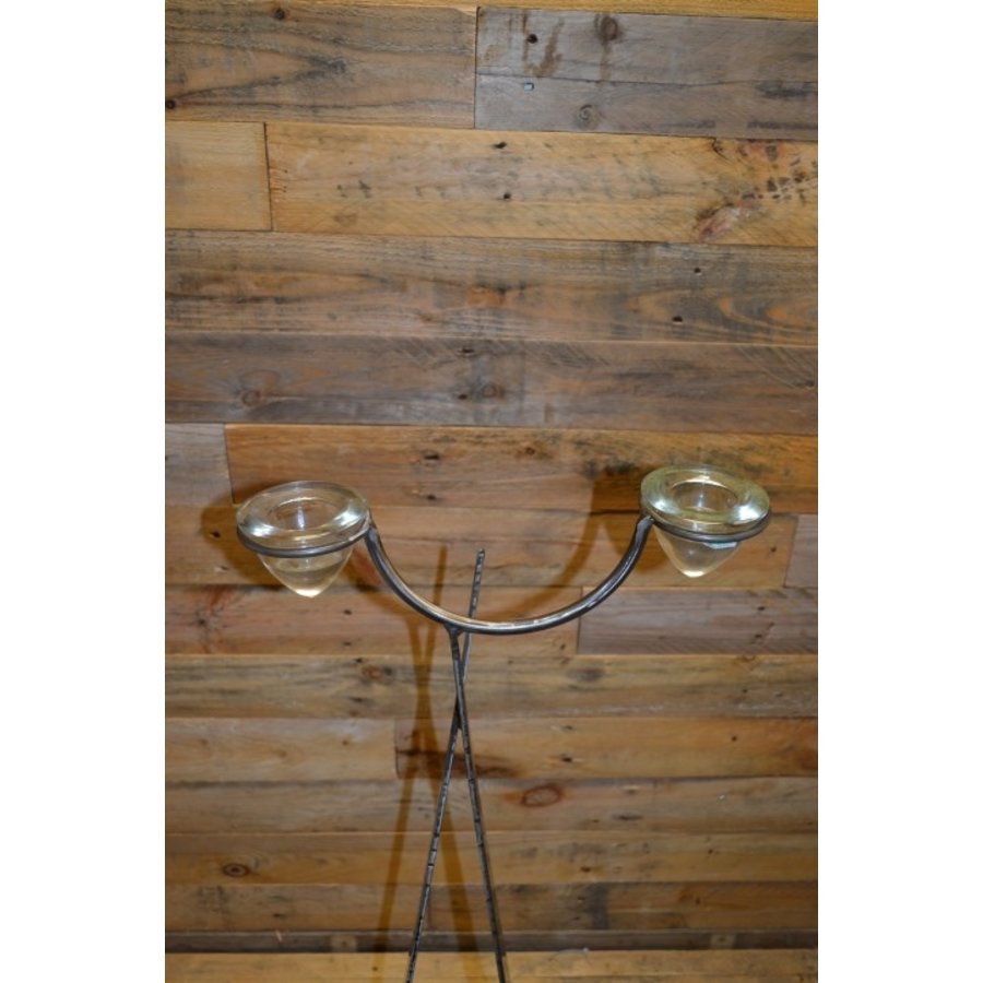 Metalen design kandelaar met 2 glazen houders-3