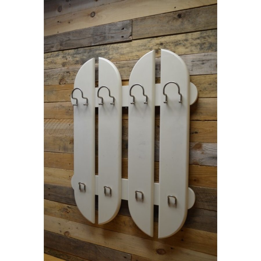 Vintage witte wandkapstok met aluminium kleur beugels-2