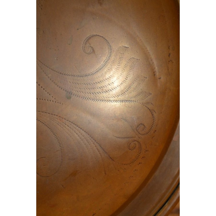 Antieke koperen beddenpan met sierdeksel-3