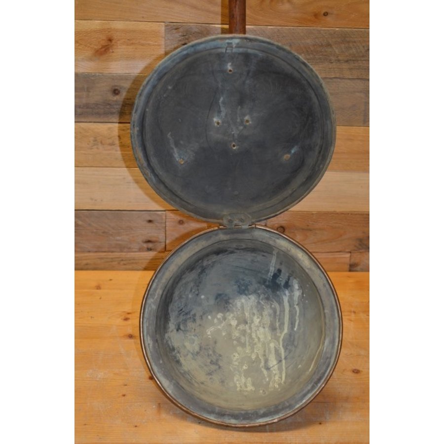 Antieke koperen beddenpan met sierdeksel-4