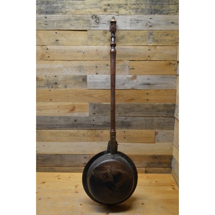 Antieke koperen beddenpan met sierdeksel-5