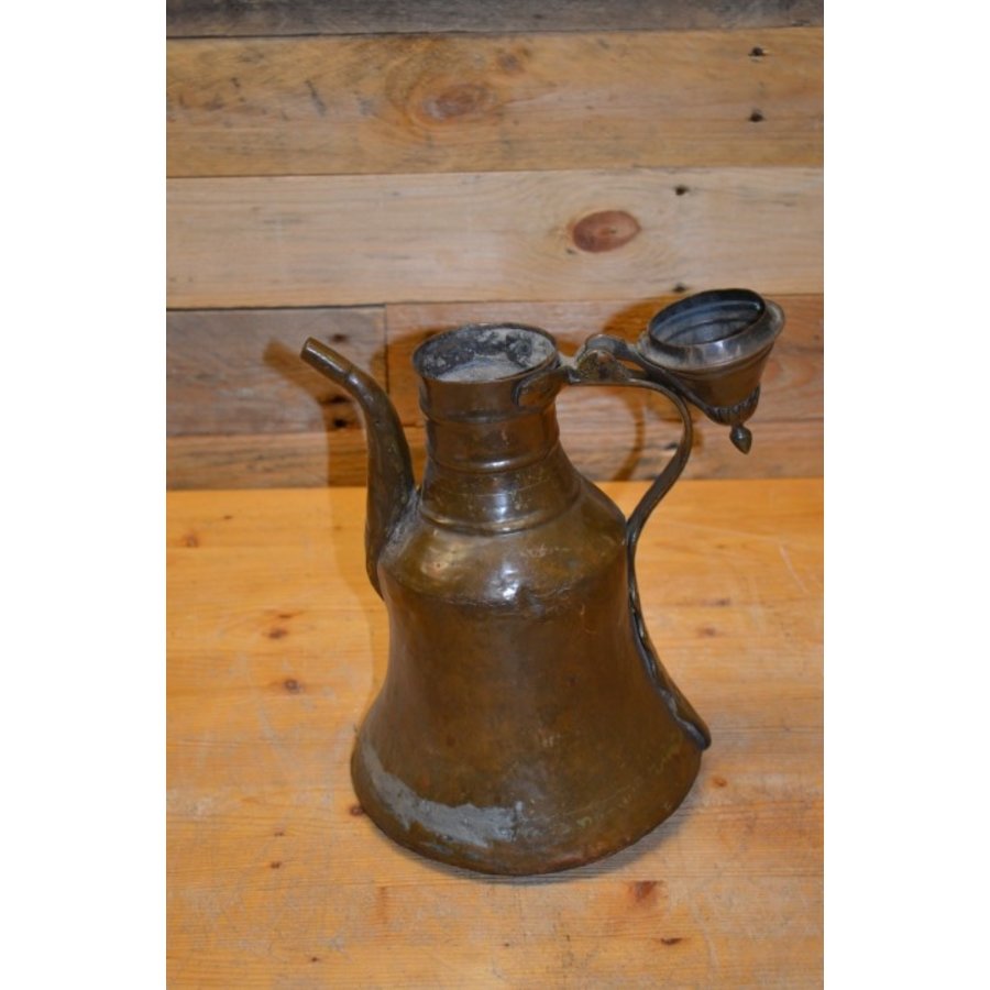 Antieke koperen waterketel met klepdeksel-5