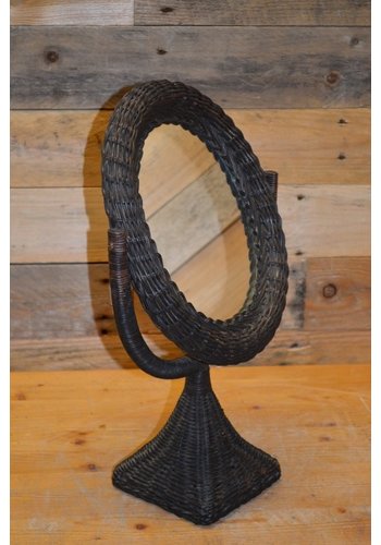Vintage opmaakspiegel van rotan 