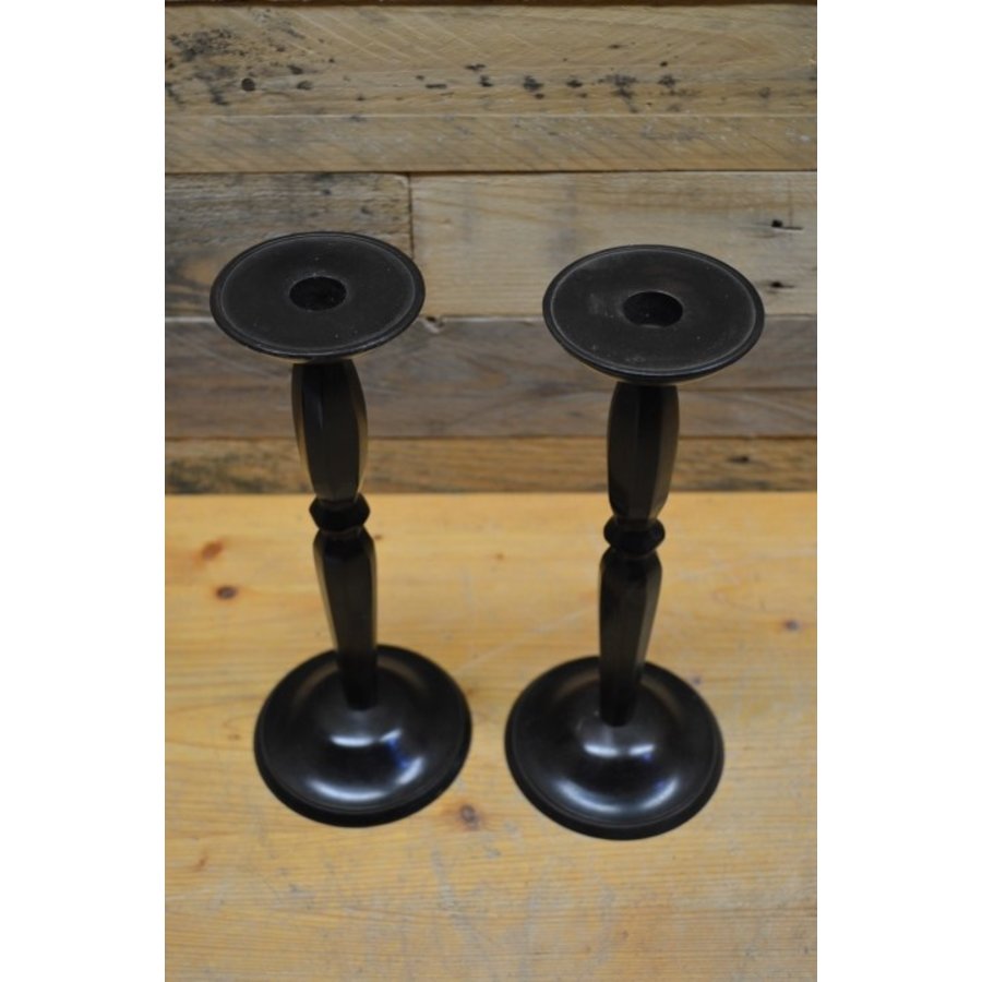 Set van 2 zwarte metalen kandelaars-3