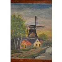 thumb-Retro landschapsschilderij met molen-3