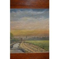 thumb-Retro landschapsschilderij met molen-4