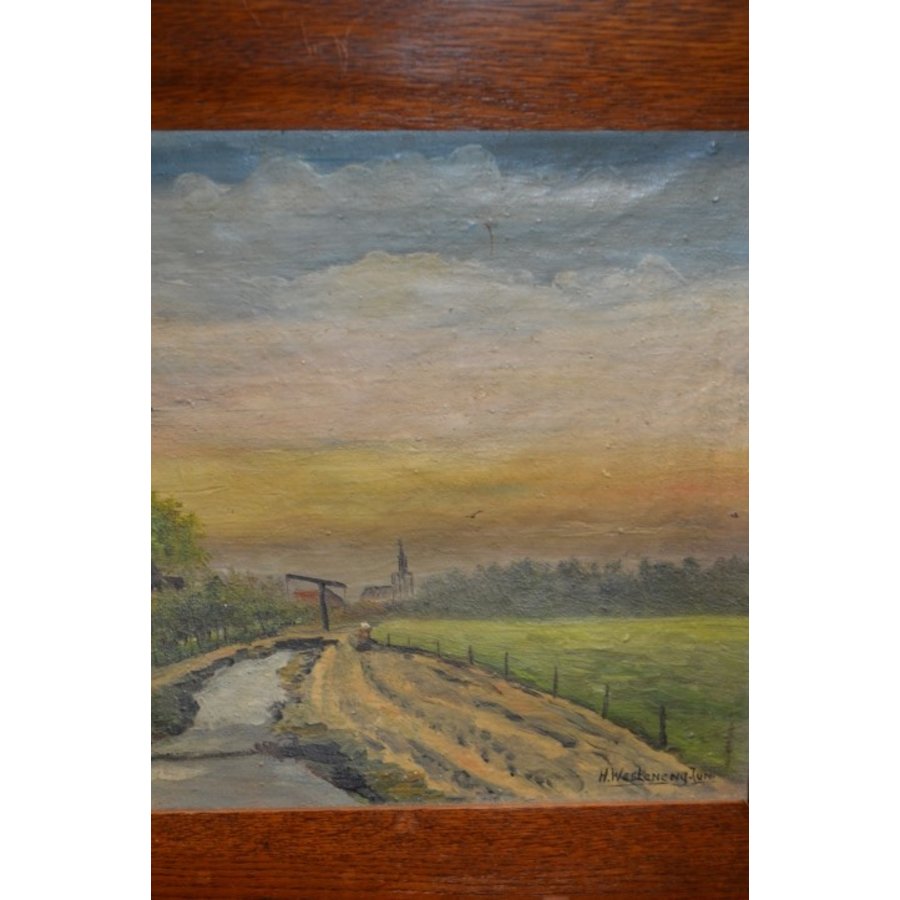 Retro landschapsschilderij met molen-4
