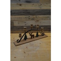 thumb-Decoratieve kandelaar van metaal en hout met figuurtjes en vijf houders-1