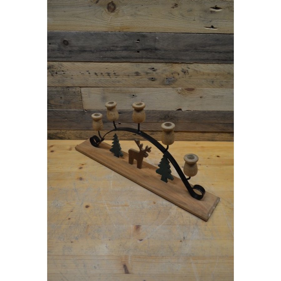 Decoratieve kandelaar van metaal en hout met figuurtjes en vijf houders-3