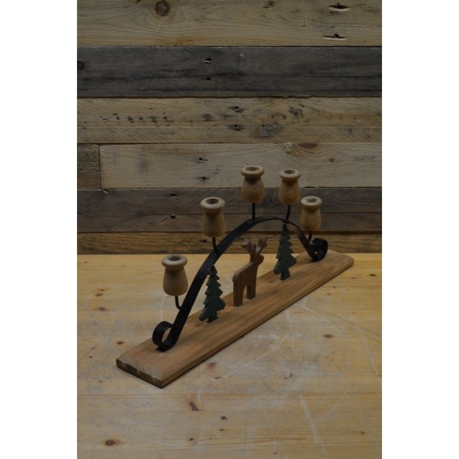 Decoratieve kandelaar van metaal en hout met figuurtjes en vijf houders-4