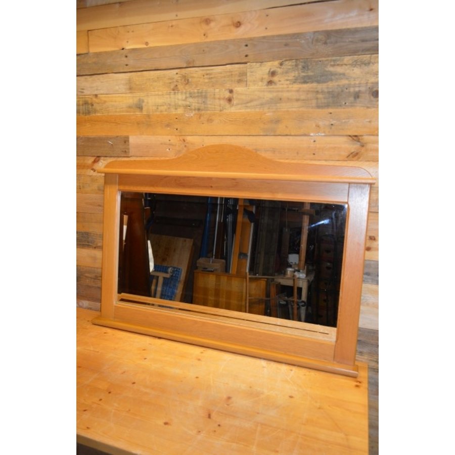 Moderne spiegel met facetglas in massief eiken lijst-3