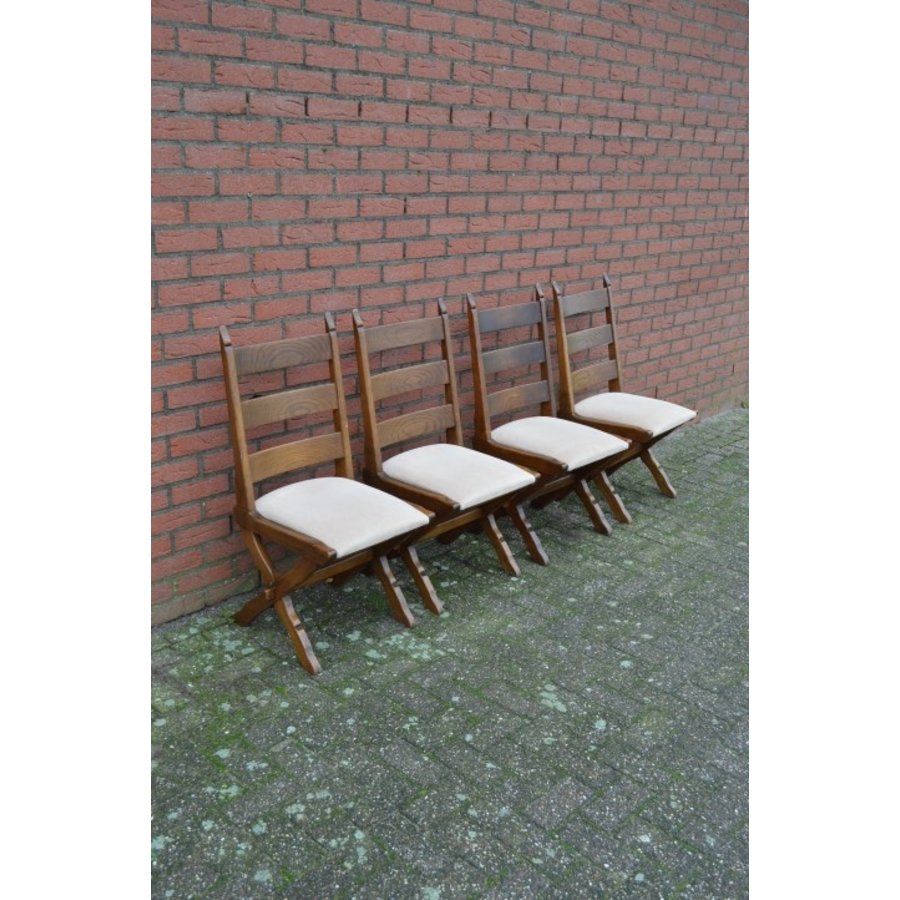 Eiken stoelen met crème zitting set van 4-2