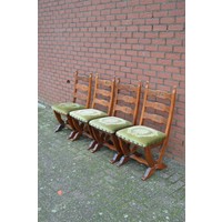 thumb-Eiken stoelen met groene zitting set van 4-2