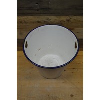 thumb-Emaille witte emmer met blauwe bies-5