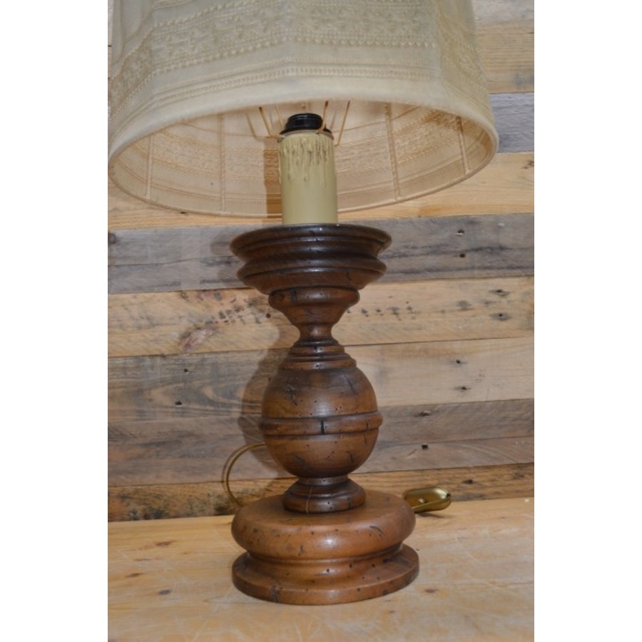 Houten schemerlamp met stoffen kap-2