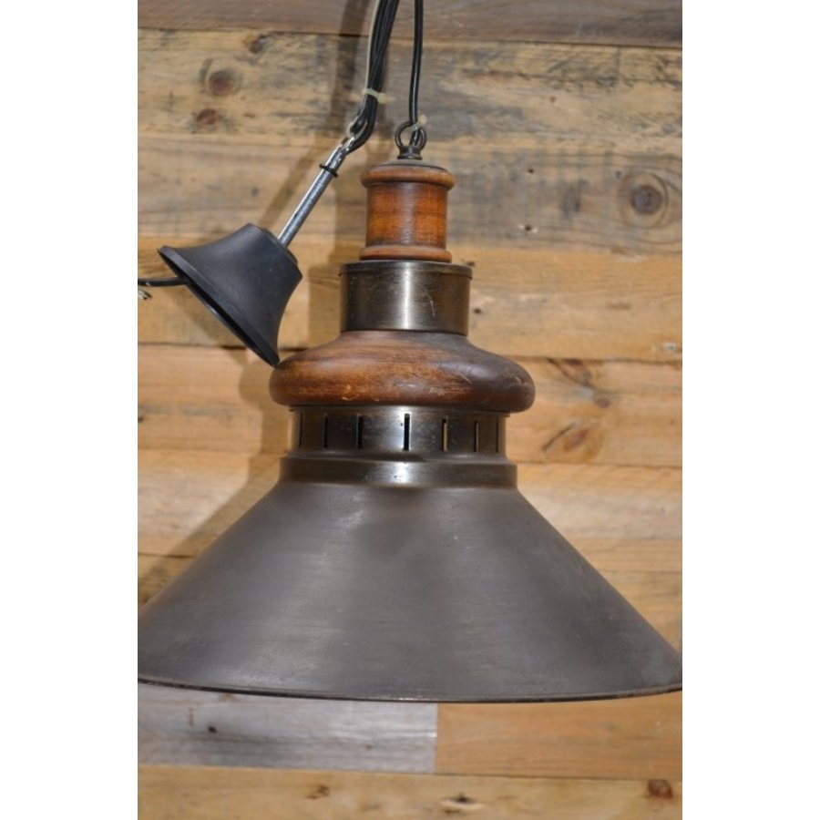 Industriële hanglamp van hout en metaal-2