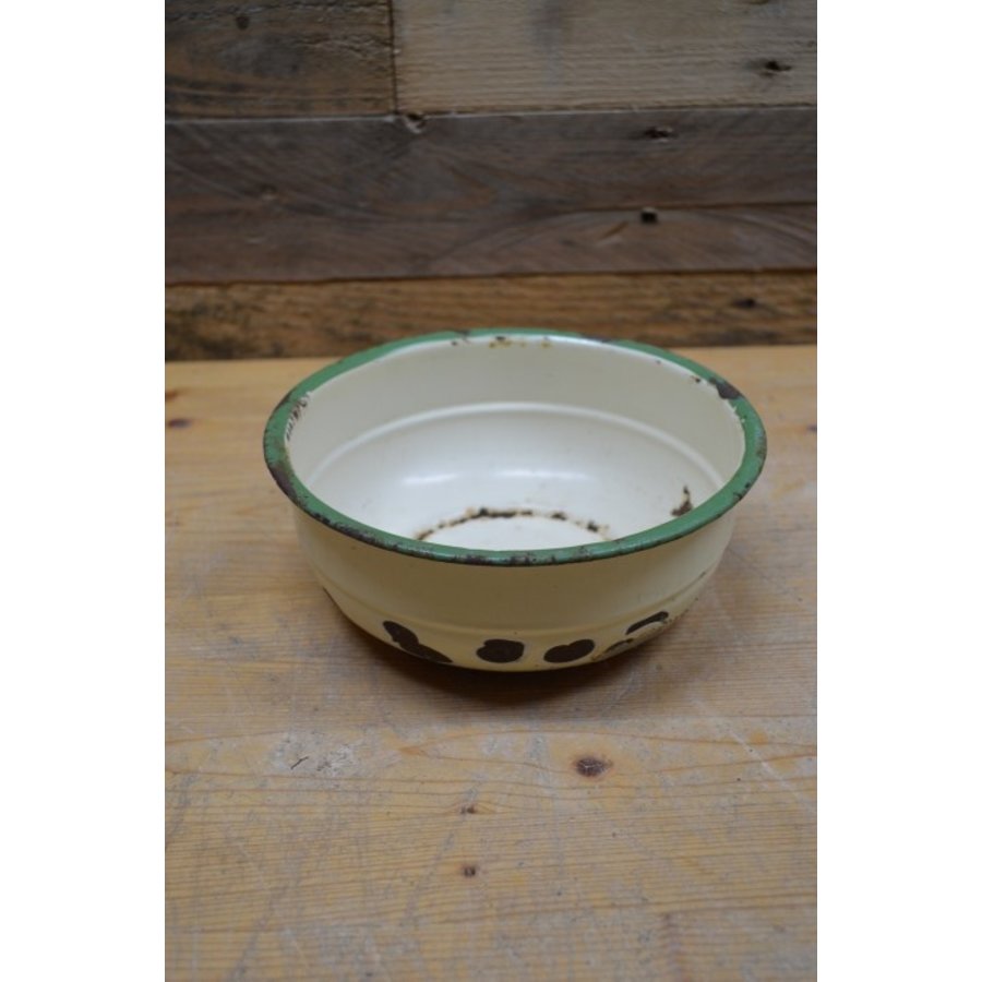 Crème emaille schaaltje met groene rand-2