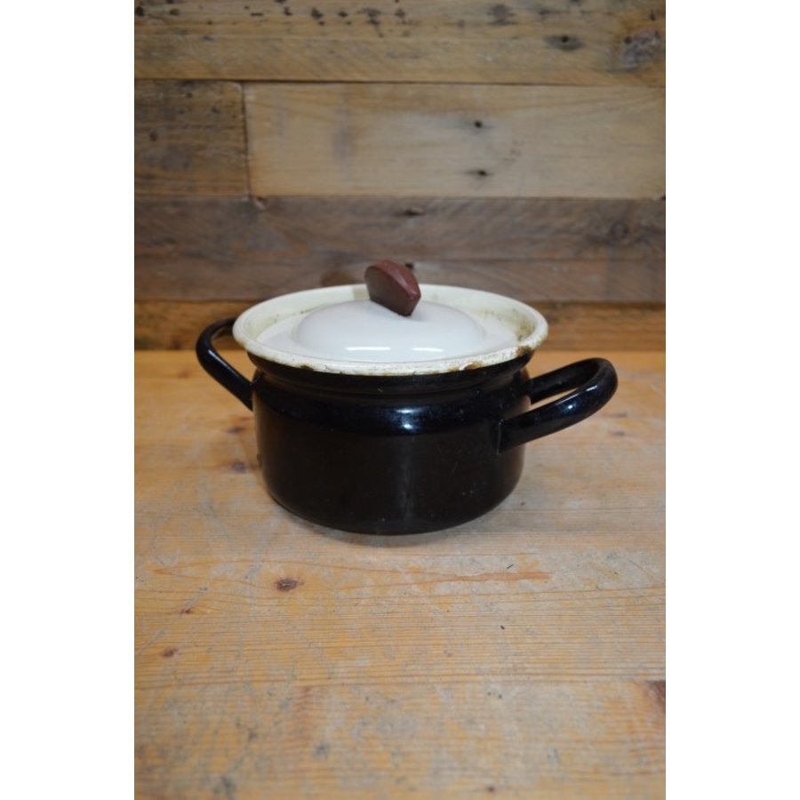 Retro zwart wit emaille pannetje-2