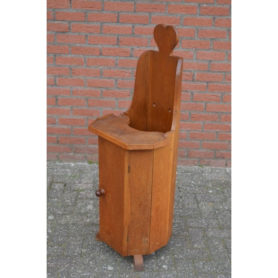 Antieke massief eiken kinderstoel met opbergruimte-3