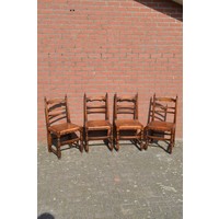 thumb-Set van 4 antieke knopstoelen met leren zitting-1