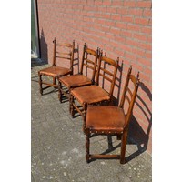 thumb-Antieke stoelen met leren zitting set van 4-2