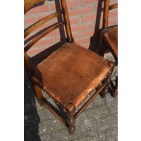 thumb-Set van 4 antieke knopstoelen met leren zitting-3