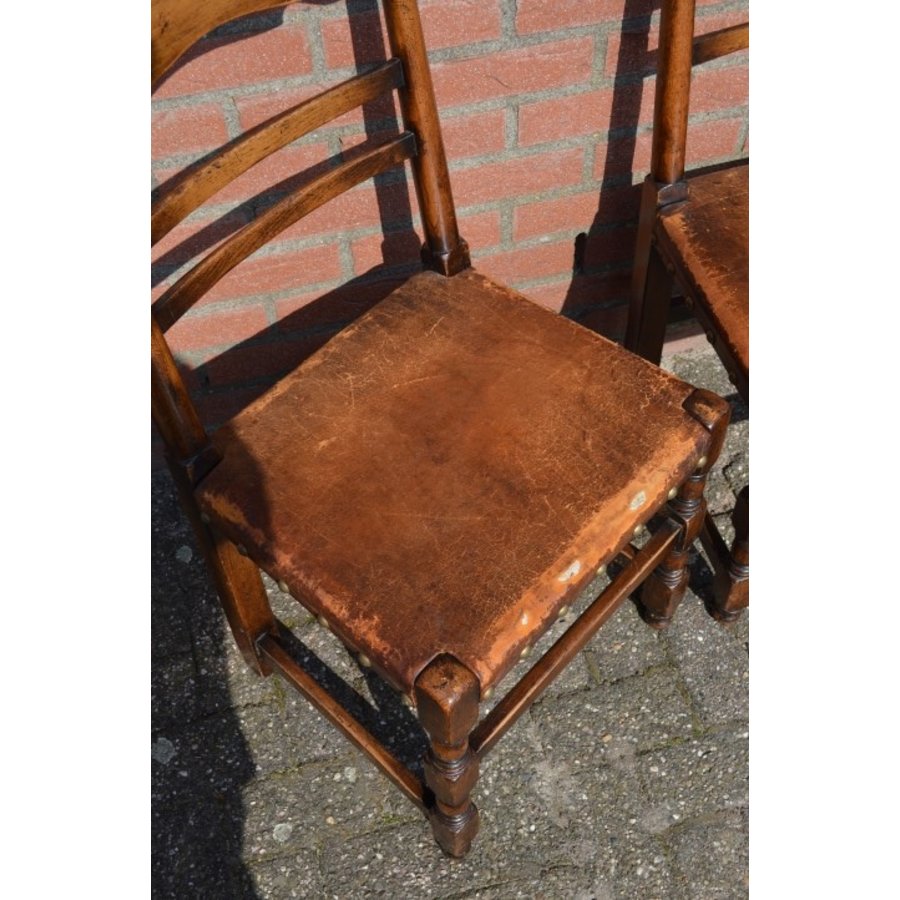 Set van 4 antieke knopstoelen met leren zitting-3