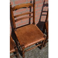 thumb-Set van 4 antieke knopstoelen met leren zitting-5