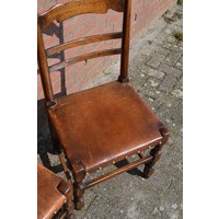 thumb-Set van 4 antieke knopstoelen met leren zitting-6