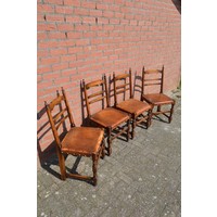 thumb-Set van 4 antieke knopstoelen met leren zitting-7